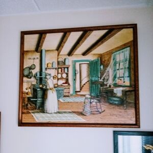 Vintage Kitchen Scene Framed Art